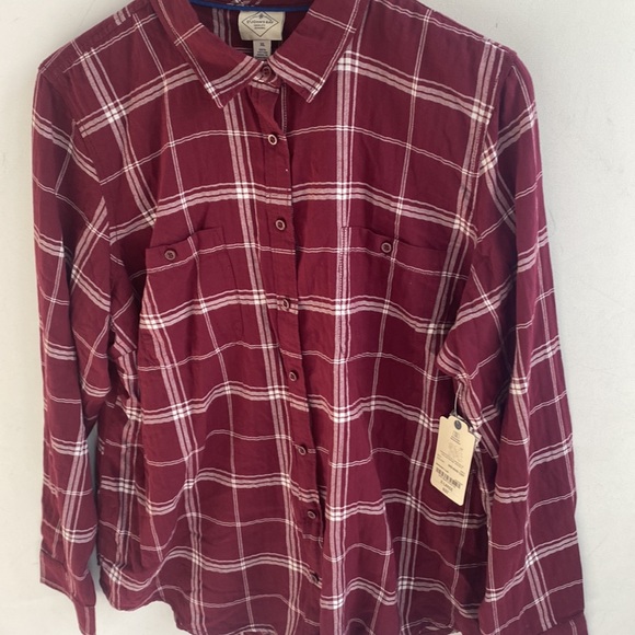 St. John’s Bay Burgundy plaid long-sleeve button down unisex top, Size XL, NWT - Picture 4 of 8